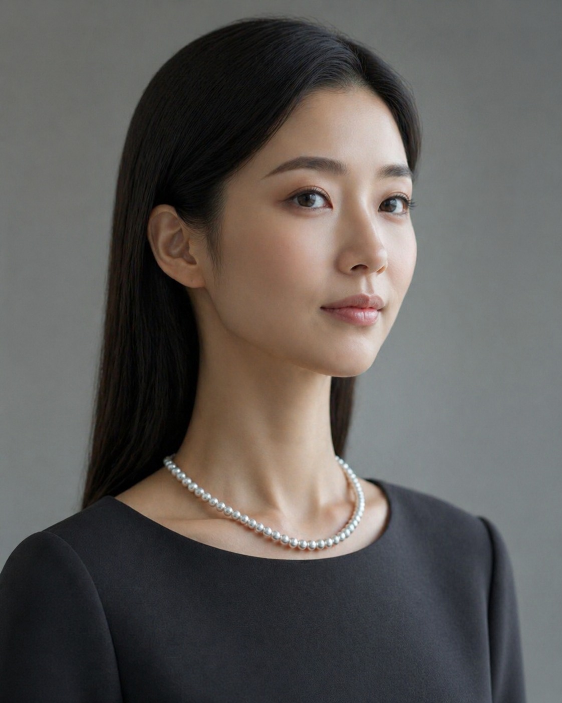 Styling image of a pearl necklace with a black dress