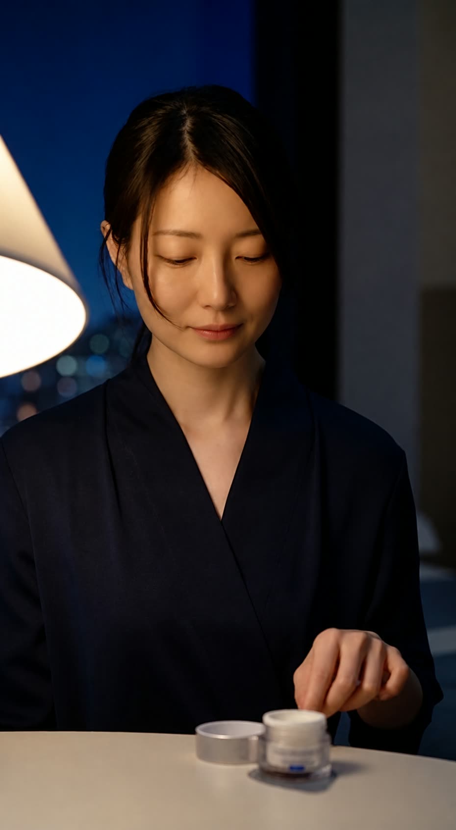 Night eye cream application scene