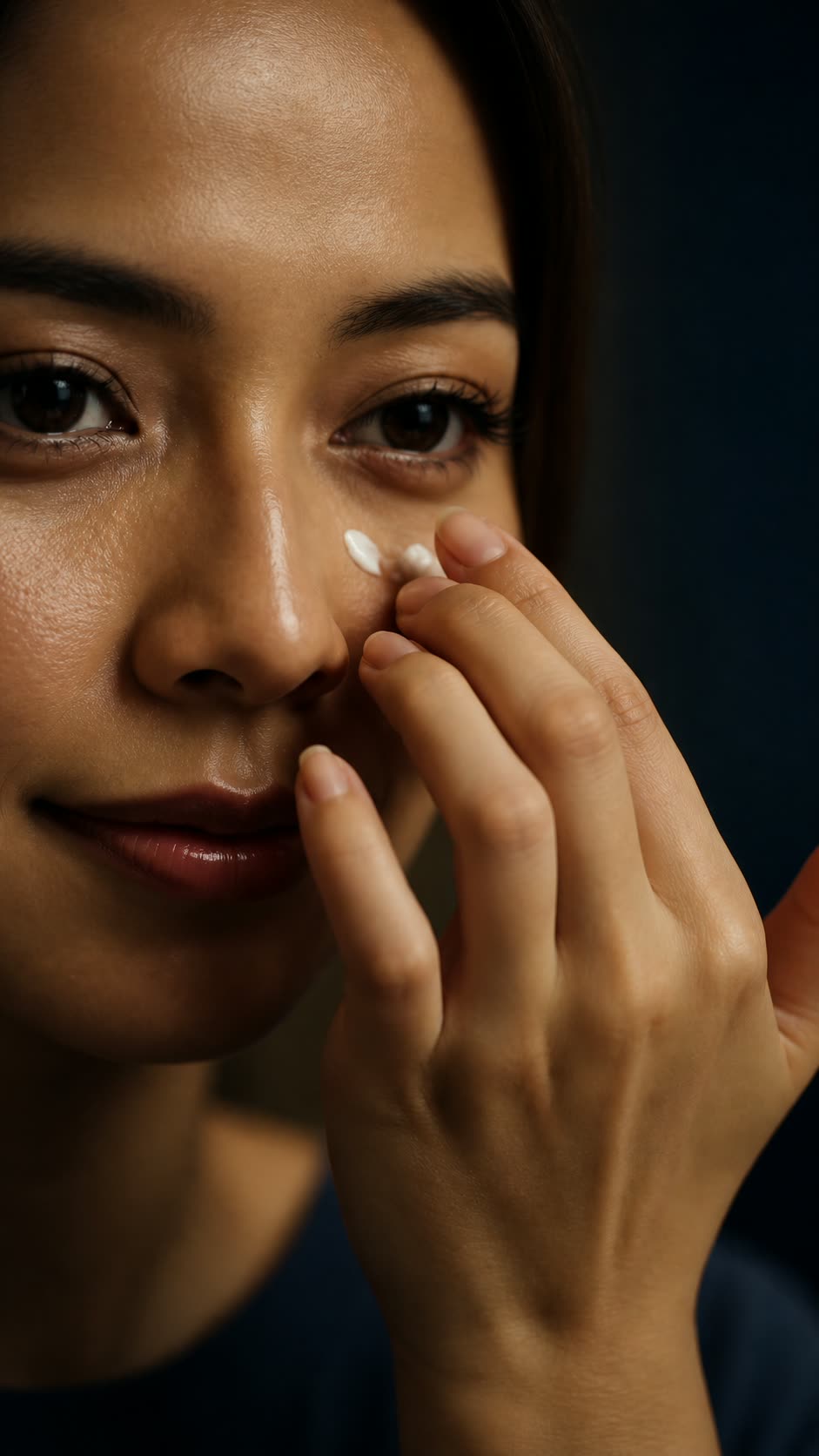 Eye cream applied softly near the eye